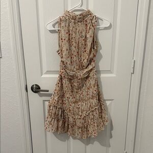 Floral Sleeveless Dress - Cream, floral, gold accents